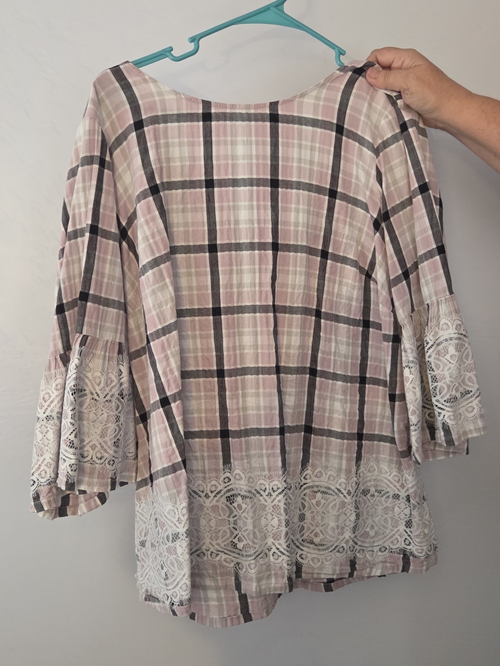 Lane Bryant Pink Plaid Tunic with Lace Trim
